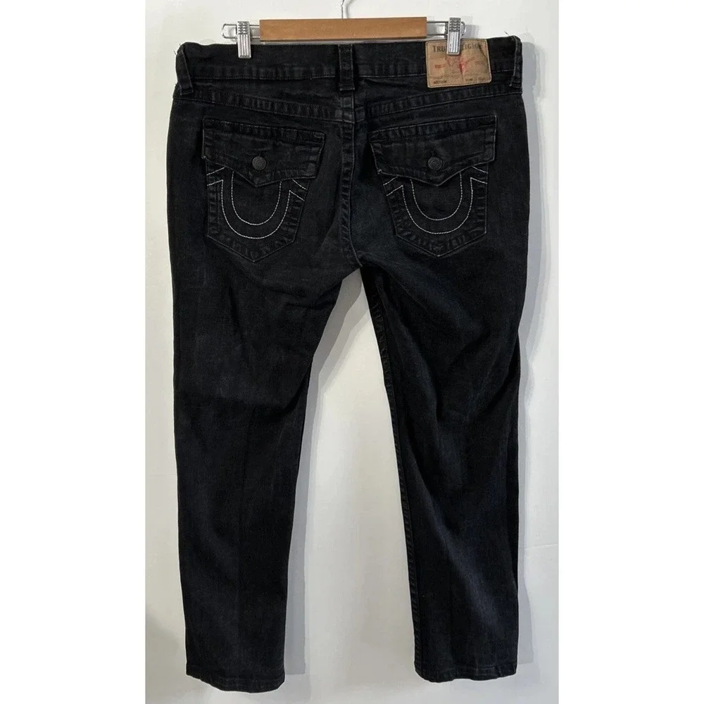 Mens True Religion Rocco Flap Relaxed Skinny Black Stretch Jeans Size 36